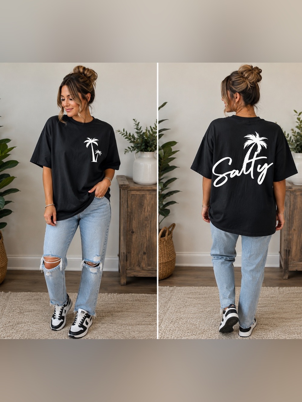 Salty Palm Tree Graphic Tee - Black NWOT